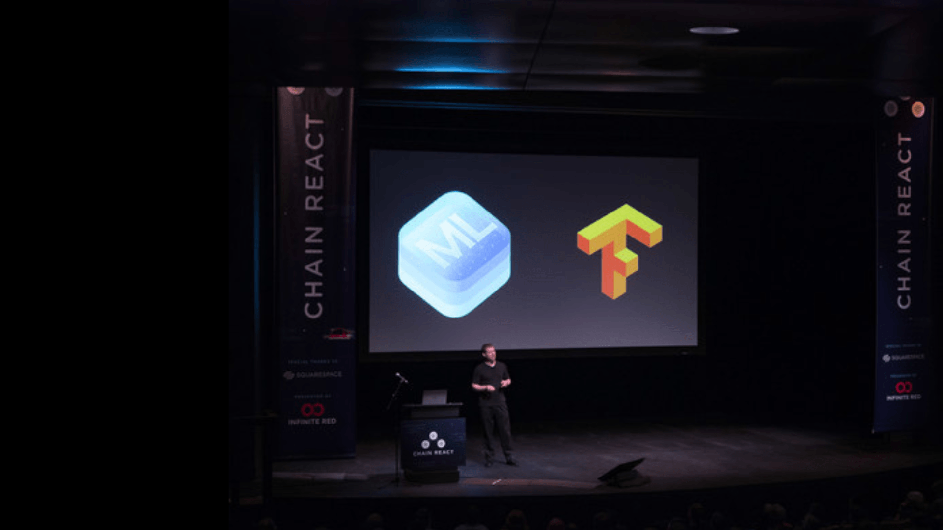 Ray Deck speaking at Chain React conference on machine learning